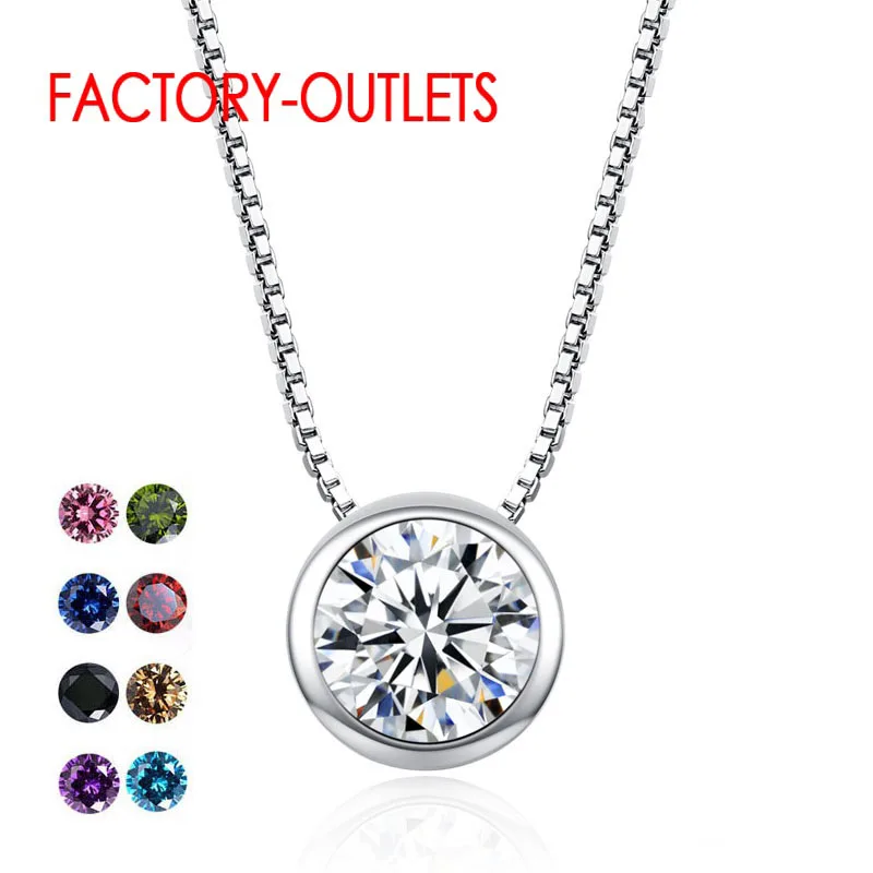 925 Sterling Silver Pendant Necklace For Decoration 9 Colours Fashion Jewelry CZ  Crystal Women Girls Party Engagement