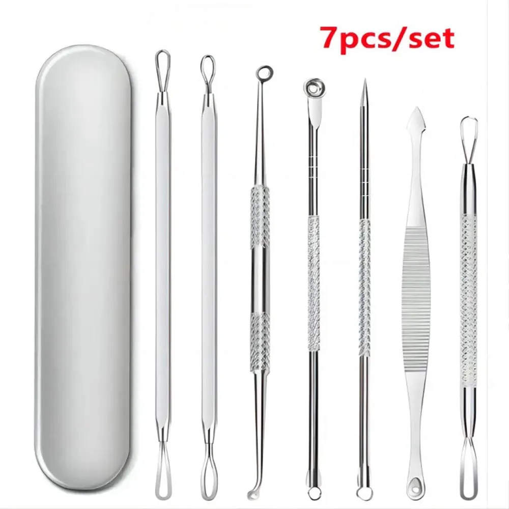 7 pçs kit removedor de cravo agulhas de aço inoxidável conjunto espinha comedone extrator ferramentas para limpeza da pele facial e nariz