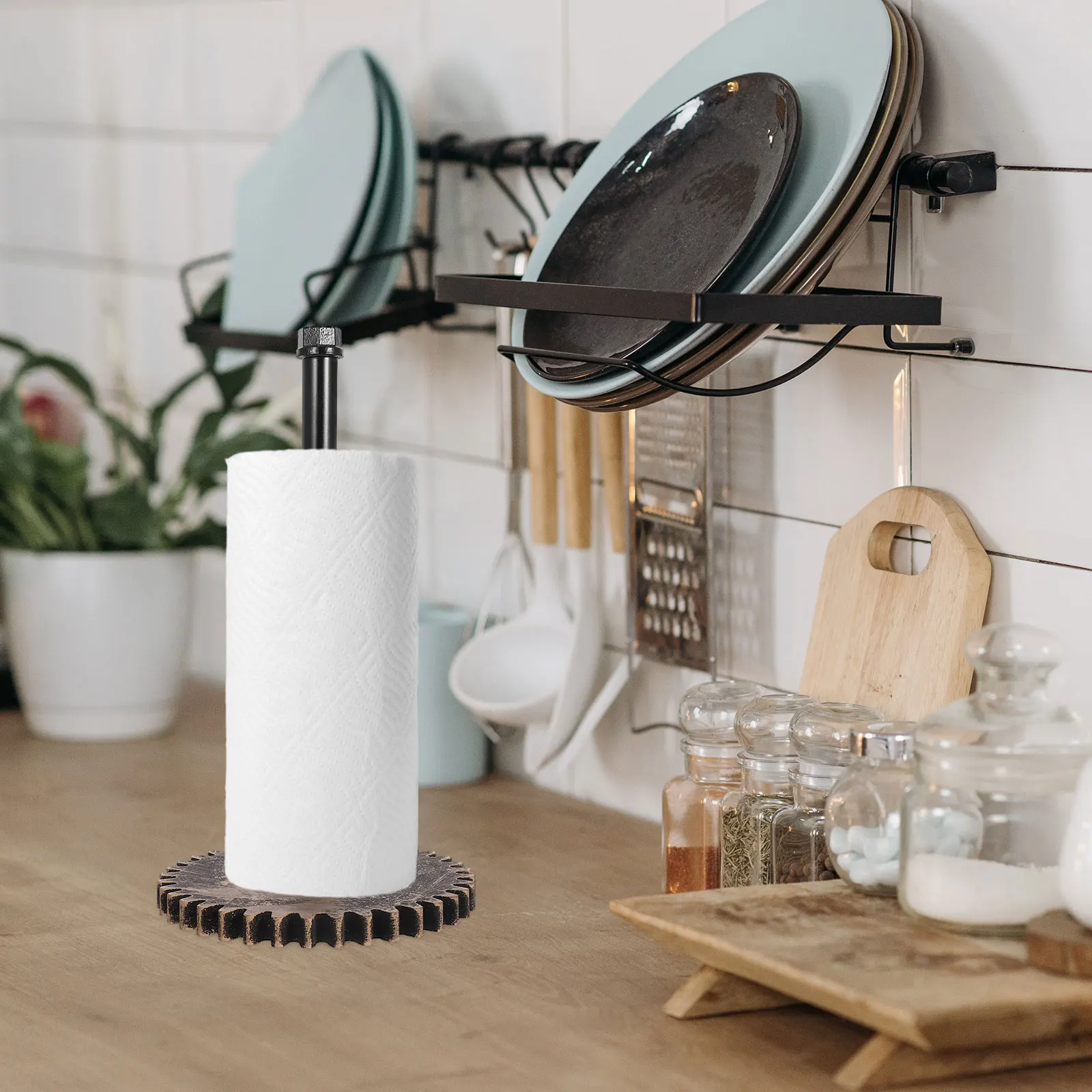 

Kitchen Paper Holder Metal Rustic Water Pipe Shape Countertop Storage Toilet Bathroom Necessities Stand