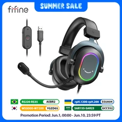 Fifine Dynamic RGB Gaming Headset with Mic Over-Ear Headphones 7.1 Surround Sound PC PS4 PS5 3 EQ Options Game Movie Music