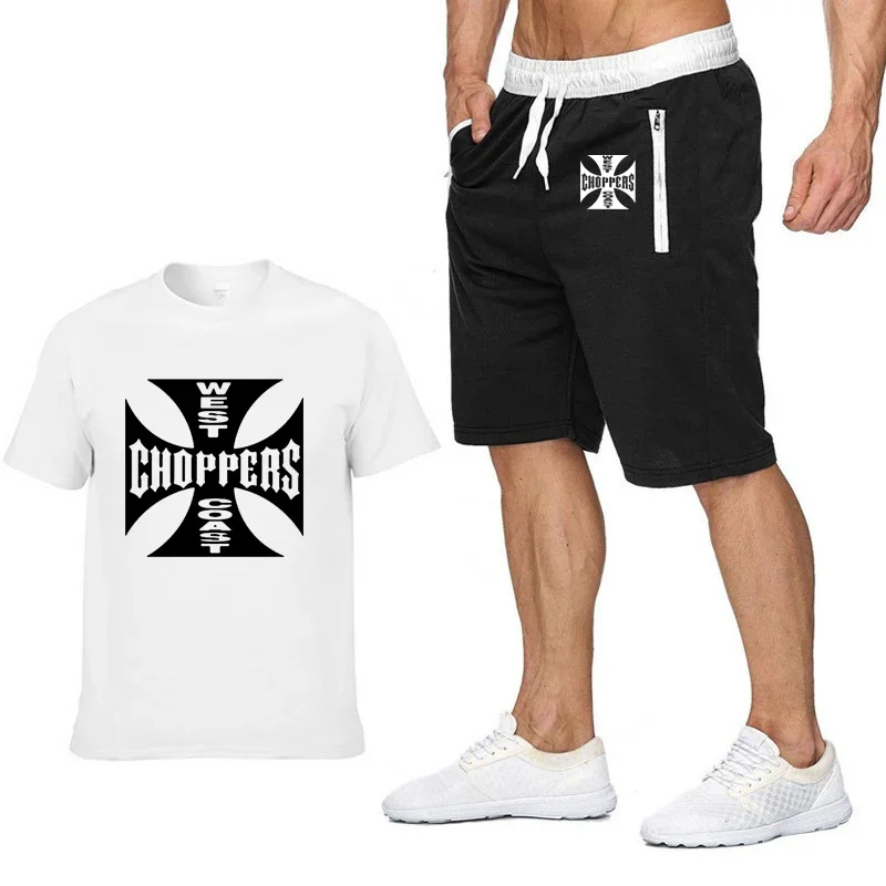 Rock music West Coast Choppers Printed T Shirt Men Summer Fashion Cotton Hip hop Harajuku Short Sleeve Men T-shirt+pants suit