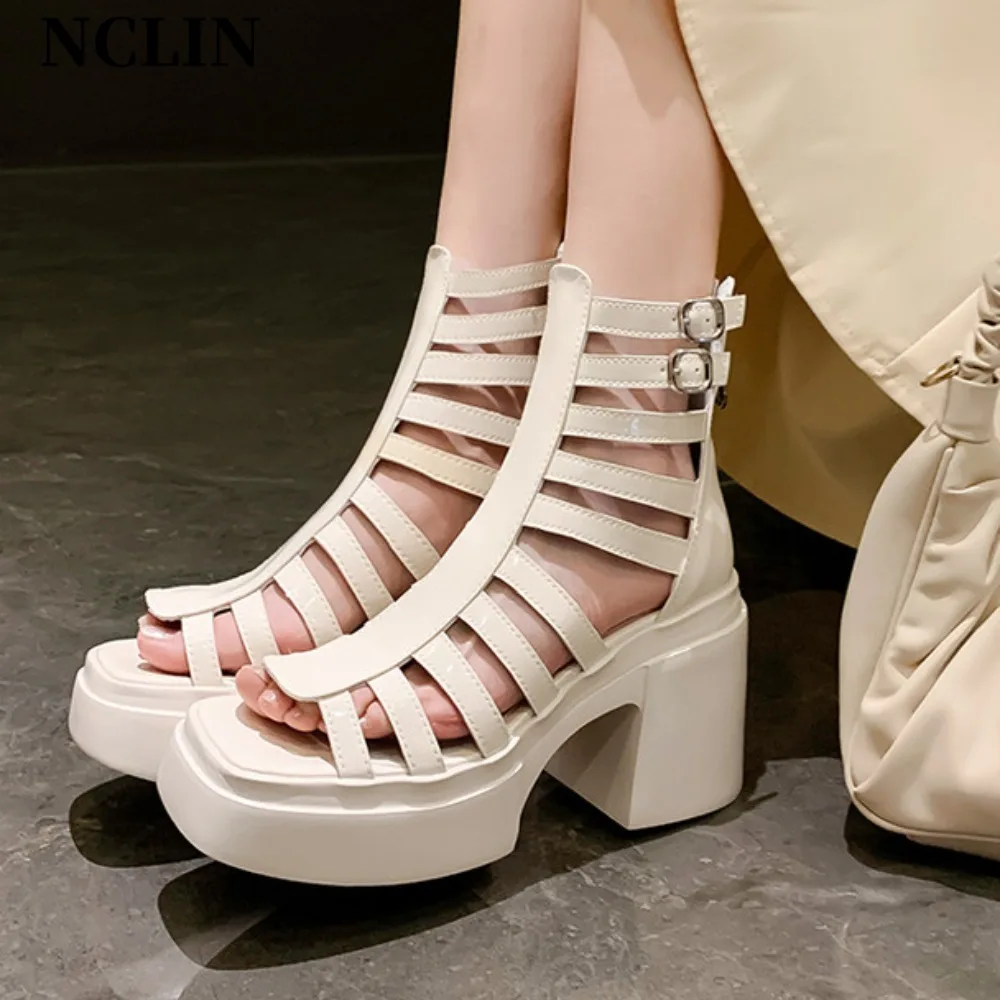 Size 32-39 High Heel Sandals 2025New Simple Back Zipper Fishmouth High Heels Women Sandals Summer Fashion Platform Women Sandals