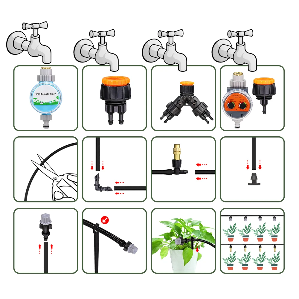 5 ~ 50M Micro Drip Irrigation System Brass Nozzle Adjustable Flow Atomizer Garden Greenhouse Irrigation Watering Set Intelligent