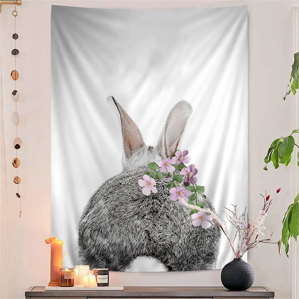 

Rabbit Canvas Painting Cartoon Tapestry For Living Room Home Dorm Decor INS Home Decor