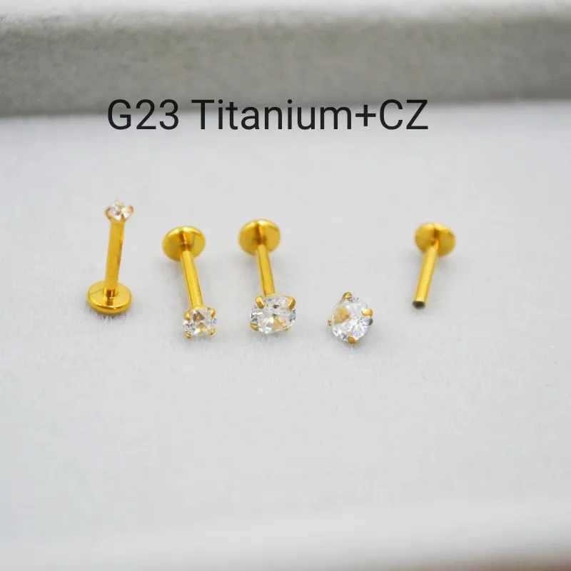 Imagem -04 - Titânio Body Piercing Jóias Lip Labret Anel Studs Helix Tragus Barra de Cartilagem G23 Titânio 5a cz Ouro 16g 20 Pcs