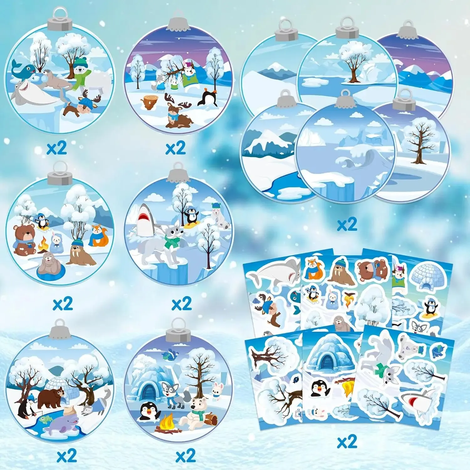 12 Set Winter Polar Animal Stickers Scene for Kids Make A Polar Jar Sticker Scene with Animals Polar Bear Snowy DIY Art Crafts