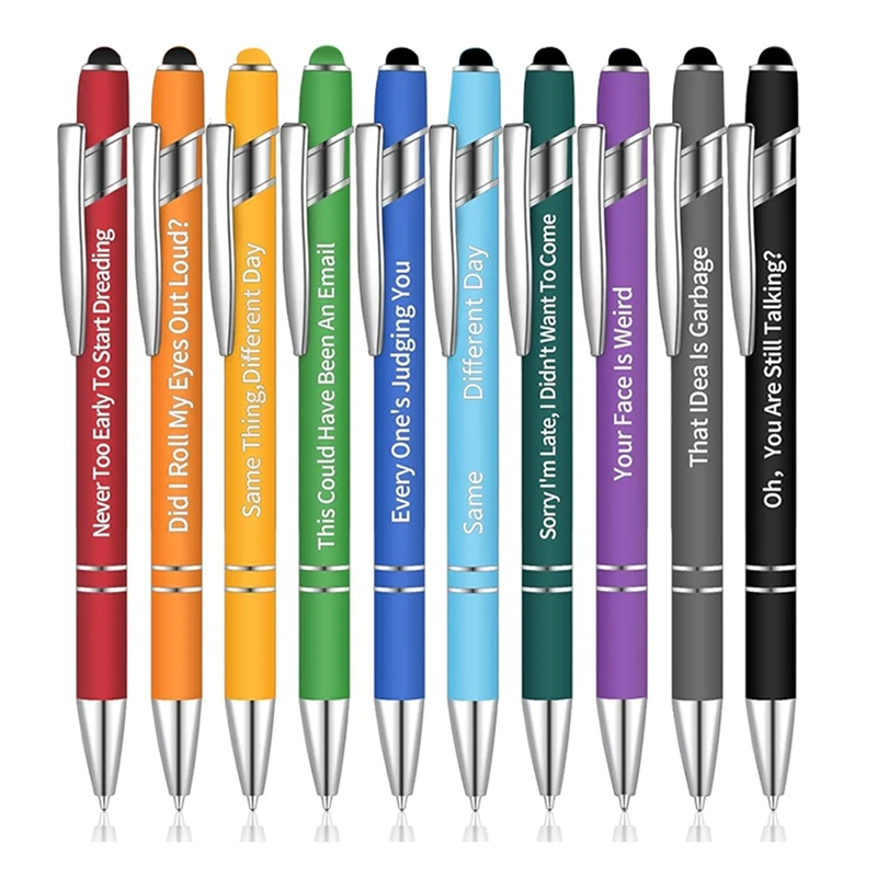 

10PCS Office Pens Kit Negative Quotes Ballpoint Pens Macaron Touch Stylus Pens For Office