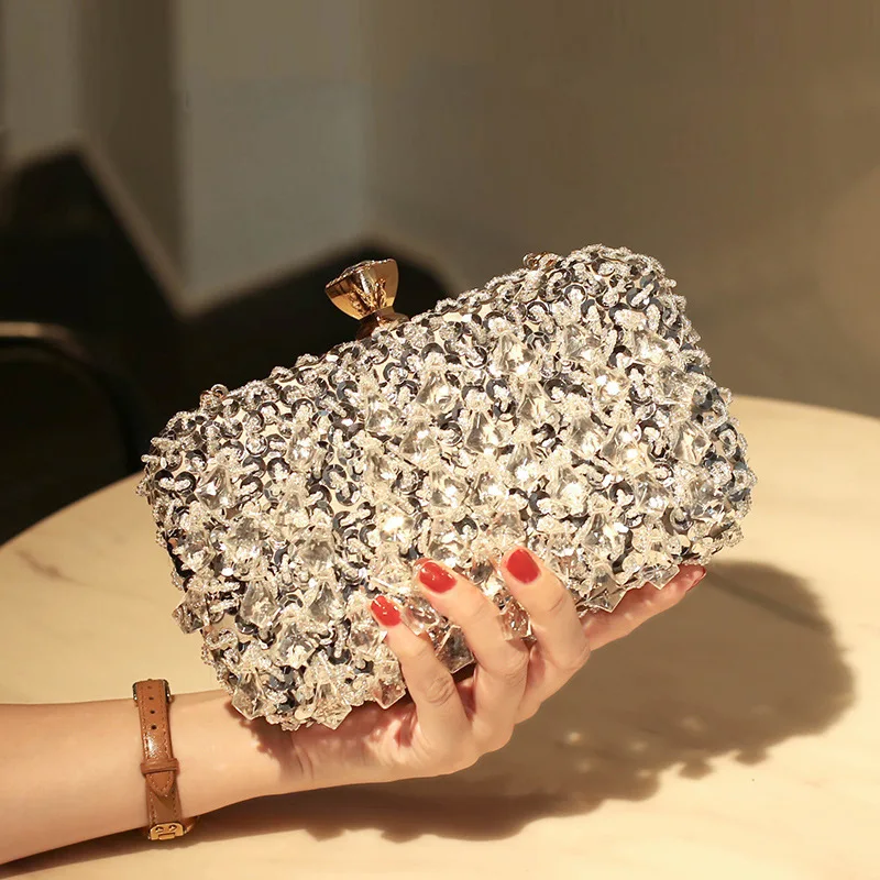 

Diamonds Beaded Wedding Chain Shoulder Clutches Plastic Embroidery Party Dinner Purse Tassel Women Evening Bags