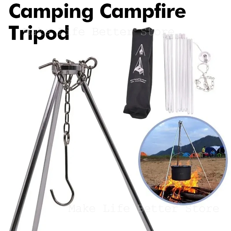 

Camping Campfire Tripod for Hanging Pot Outdoor Cookware Picnic Cooking Pot Grill Rack Barbecue Support Aluminum Alloy Tripod