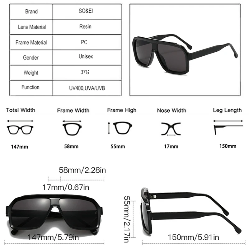 SO i EI Retro męskie okulary przeciwsłoneczne pilotki moda gradientowe damskie luksusowe odcienie UV400 Outdoor Driving kwadratowe okulary przeciwsłoneczne — zdjęcie 7