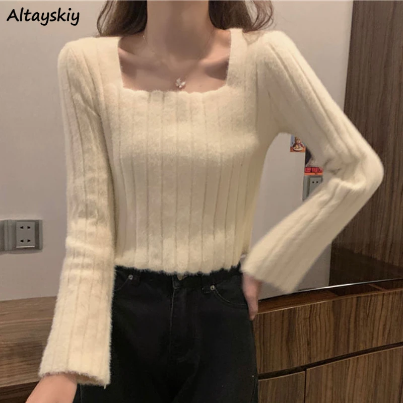 

Pullovers Women Solid 5 Colors All-match Daily Autumn Creativity Tender Korean Style Basics Stylish Charming Ladies Warm Popular