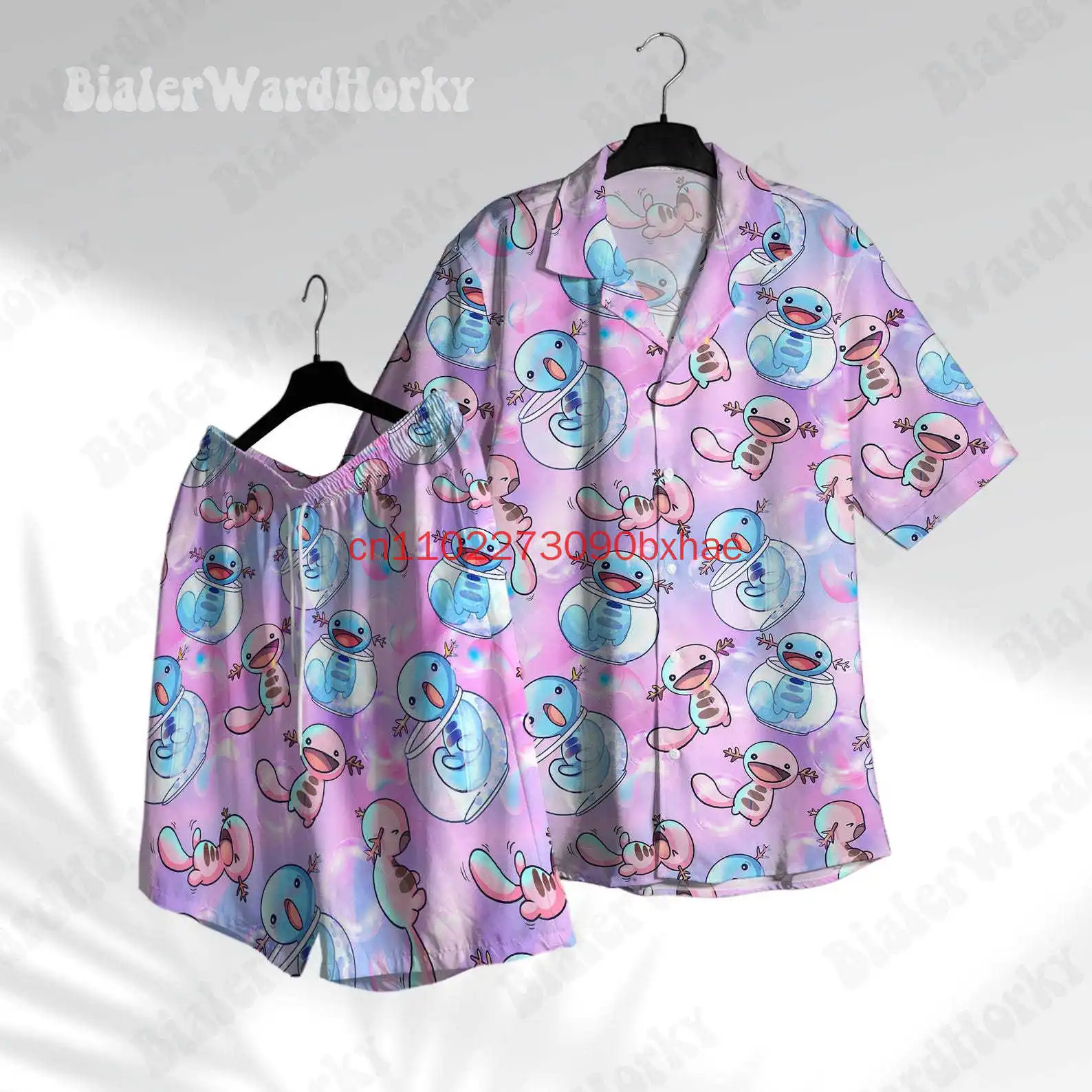 新しいウーピーハワイアンシャツとショートセット3dプリントポケモンメンズ＆レディーストロピカルボタンアップシャツサマーハワイアンショート