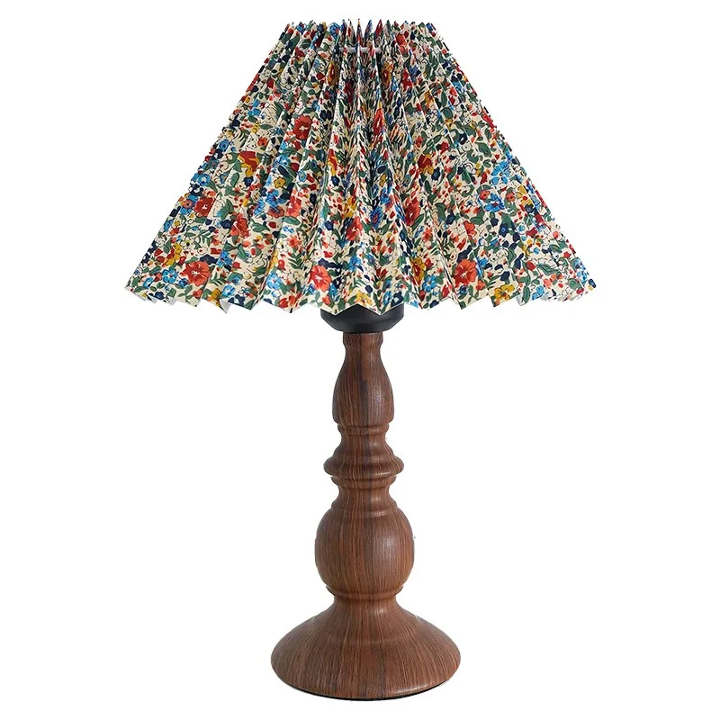 For Wood Grain Desk Lamp Bedroom Bedside Wrought Iron Lamp Desktop Atmosphere Nostalgic Night Light