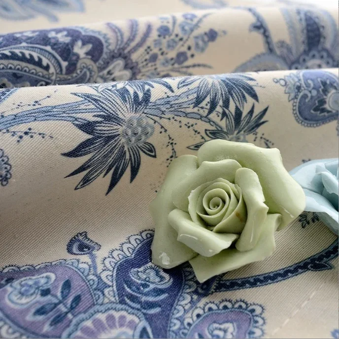 1 Piece Celadon Retro Flower Curtain Living Room Bedroom Curtain
