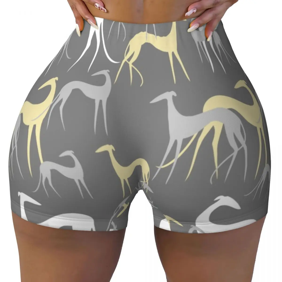 Custom Cartoon Sighthounds Gym Biker Running Shorts Women's Greyhound Whippet Hound Dog Workout Yoga Shorts