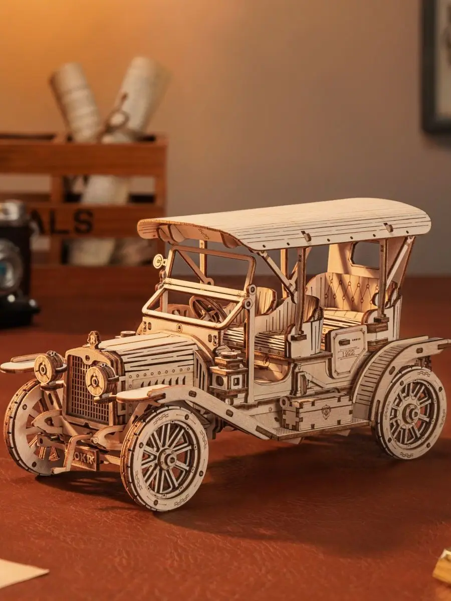 Robotime Klassisches Auto 3D Holzpuzzle Zug Armee-Jeep Schwerlastwagen Oldtimer 1:15 Maßstab Modellbausatz für Kinder