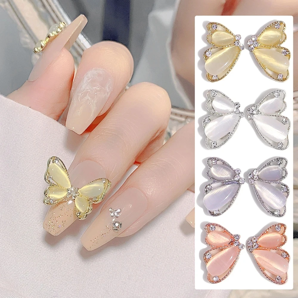 10 Stück Edelstein Diamant Schmetterling Flügel Nagel kunst Charme 3d luxuriöse Katzenauge Stein flügel Nagel Ornament DIY exquisite Nagel Zubehör