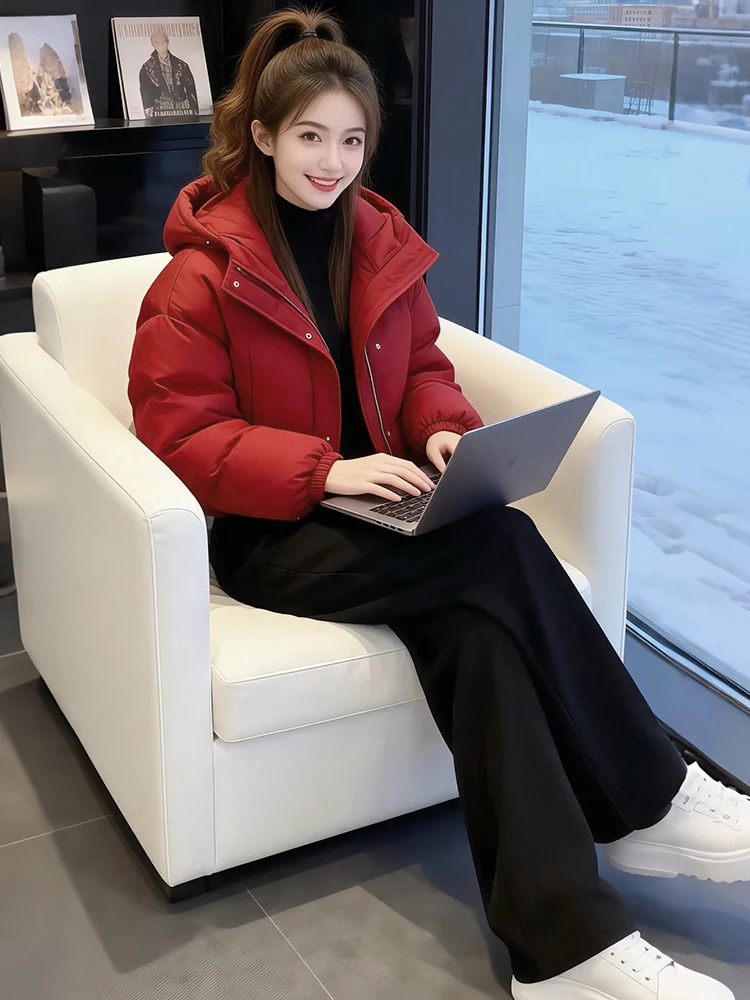 

Korean Sle Spliced Color Blo Thiened Fce Women's Jaet Winter Warm Hooded down Cotton Coat Commute Faion