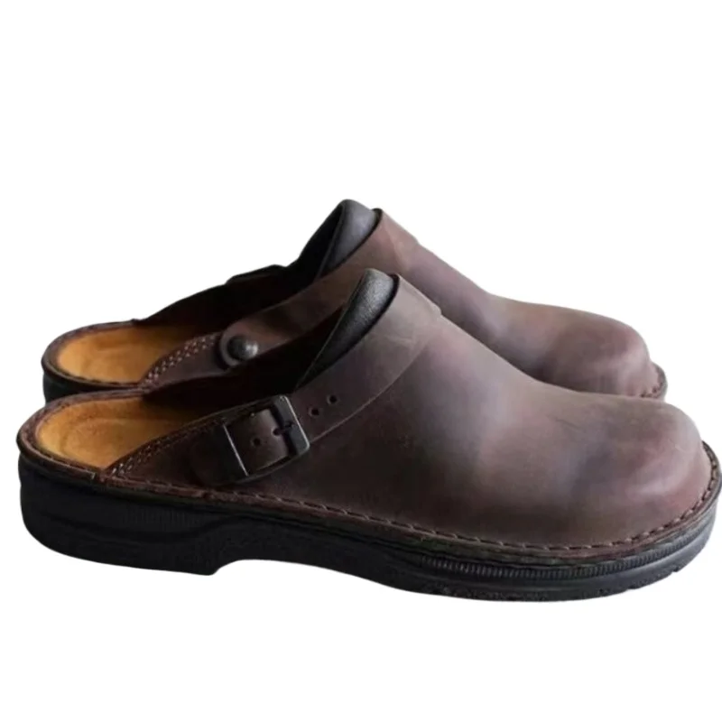 Nouveaux hommes femme pantoufles été chaussures en cuir PU Vintage fond souple sans lacet sandales plage pantoufles hommes chaussures décontractées taille 38- 48