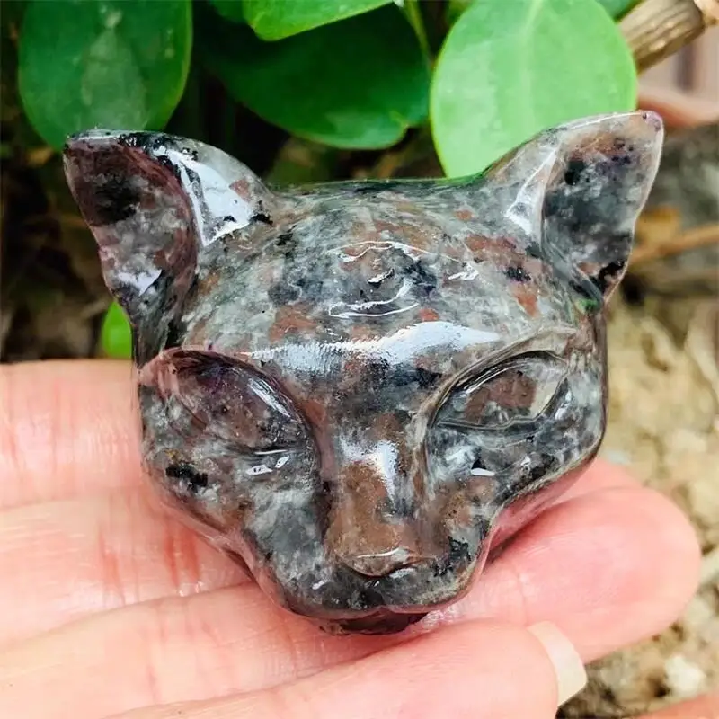 5 سنتيمتر الطبيعية Yooperlite القط رئيس المصري Mau نحت الكريستال الحيوان شفاء عطلة هدية ديكور المنزل 1 قطعة