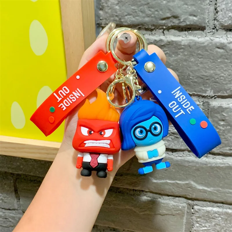 Disney Inside Out Keychains Cartoon Joy Sadness Anger Disgust Fear Action Figures Dolls Key Rings Kawaii Bags Pendants Kids Toys