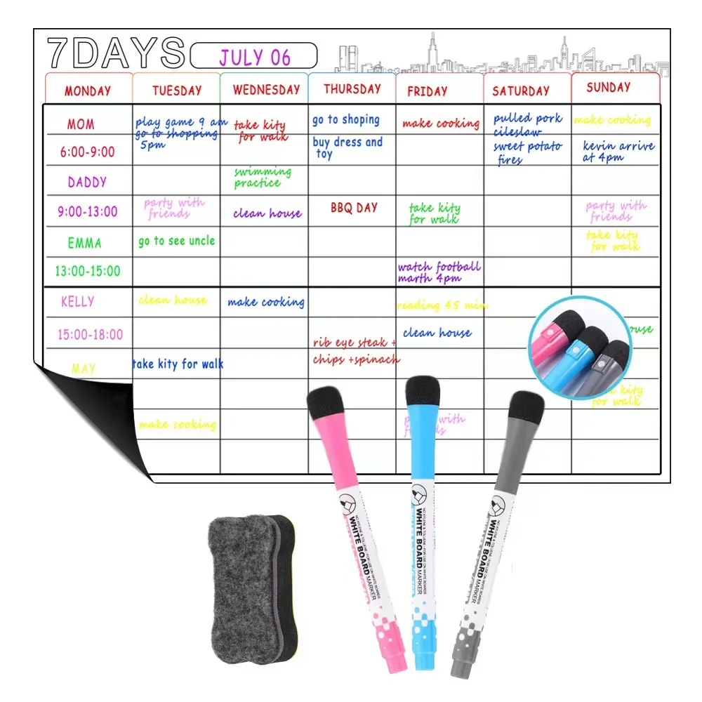 1 Set of Calendar Erasable Monthly and Weekly Schedule Magnetic Whiteboard Dry Erase Whiteboard Refrigerator Sticker Message Boa