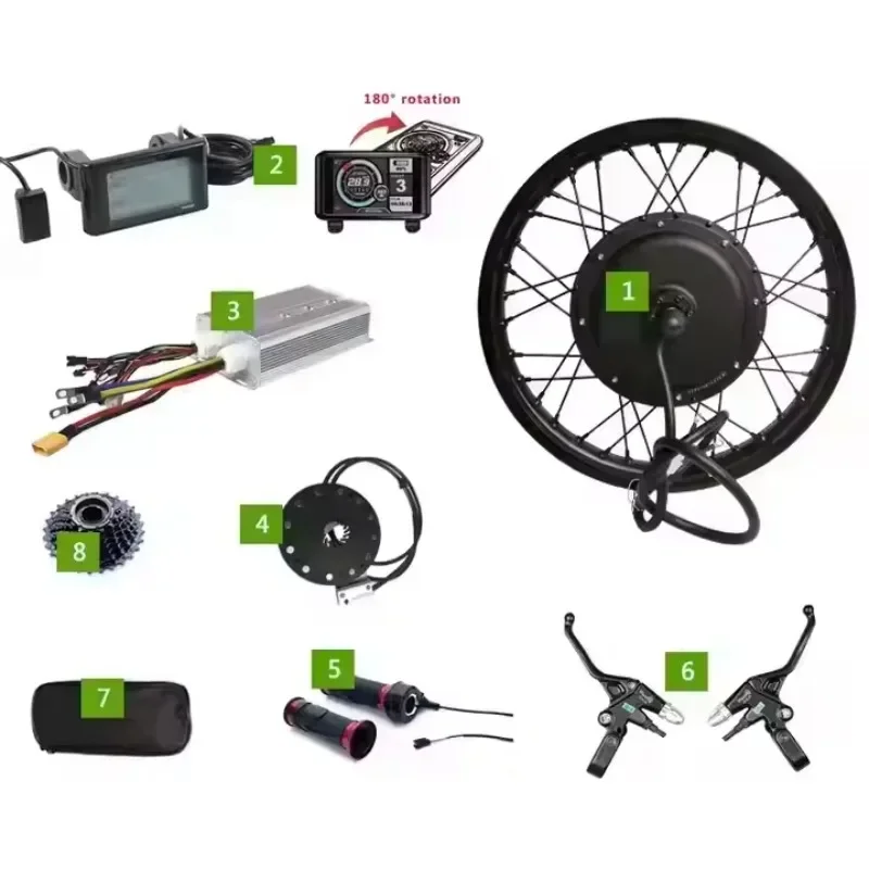 Kit de conversión de bicicleta eléctrica de gran potencia, 72V, 3000W, con batería de litio para bicicleta, transporte marítimo toma mucho tiempo.