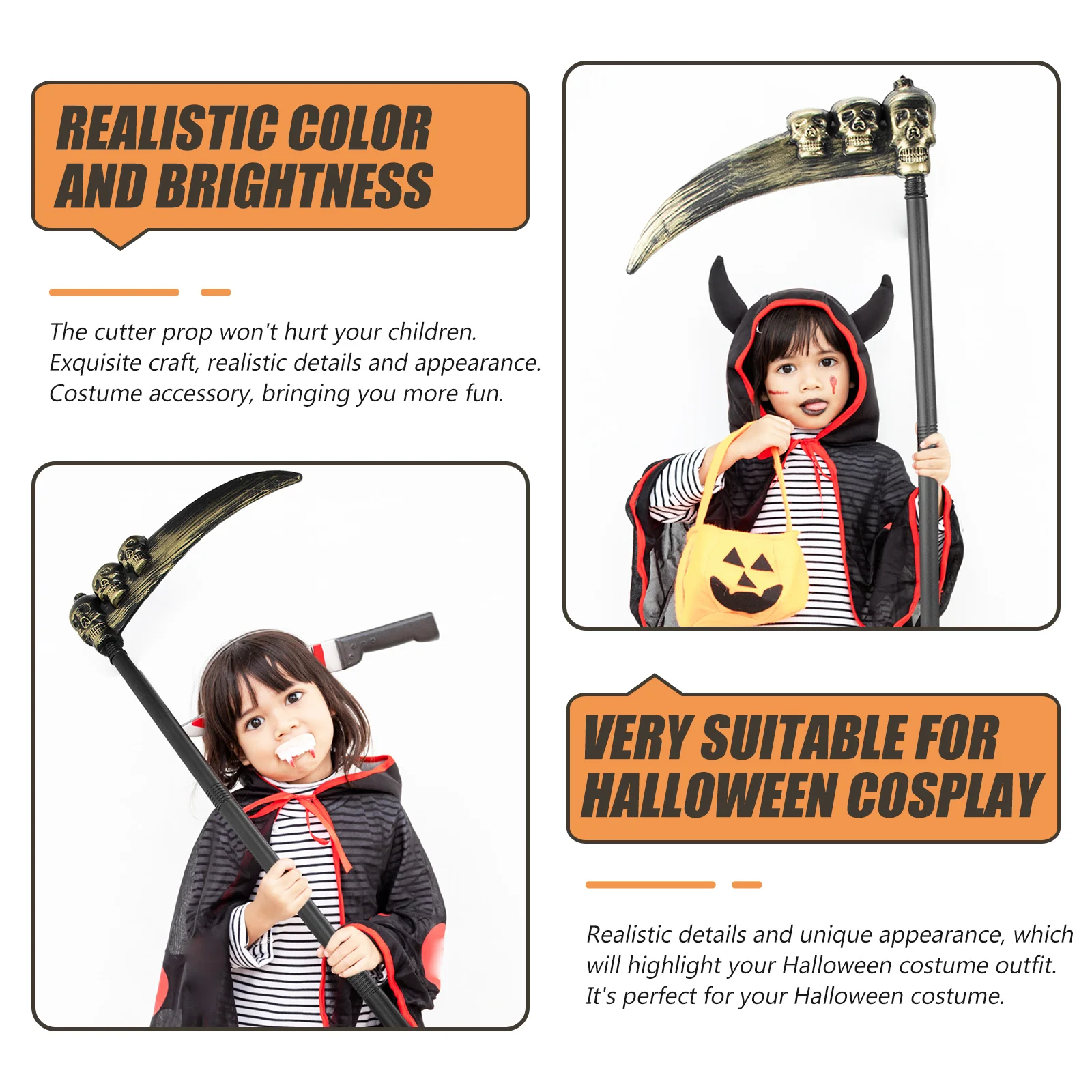 Scythe Prop Halloween Party Props Simulation Cosplay Child Reaper Costume