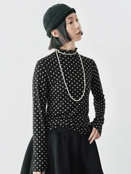 imakokoni 2024 early autumn new item polka dot base slimming T-shirt half high neck long sleeved 244783