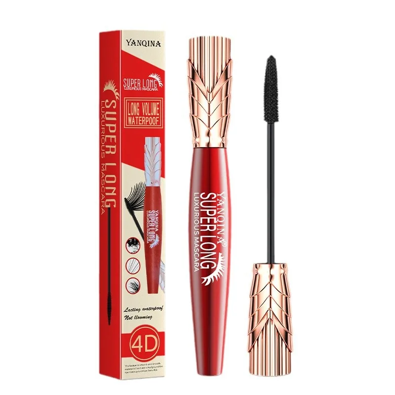 4D Super Long Mascara Stereo Lengthening Thick Curling Waterproof Sweat Proof Mascara Non Caking Non Smudging Long Lasting Masca