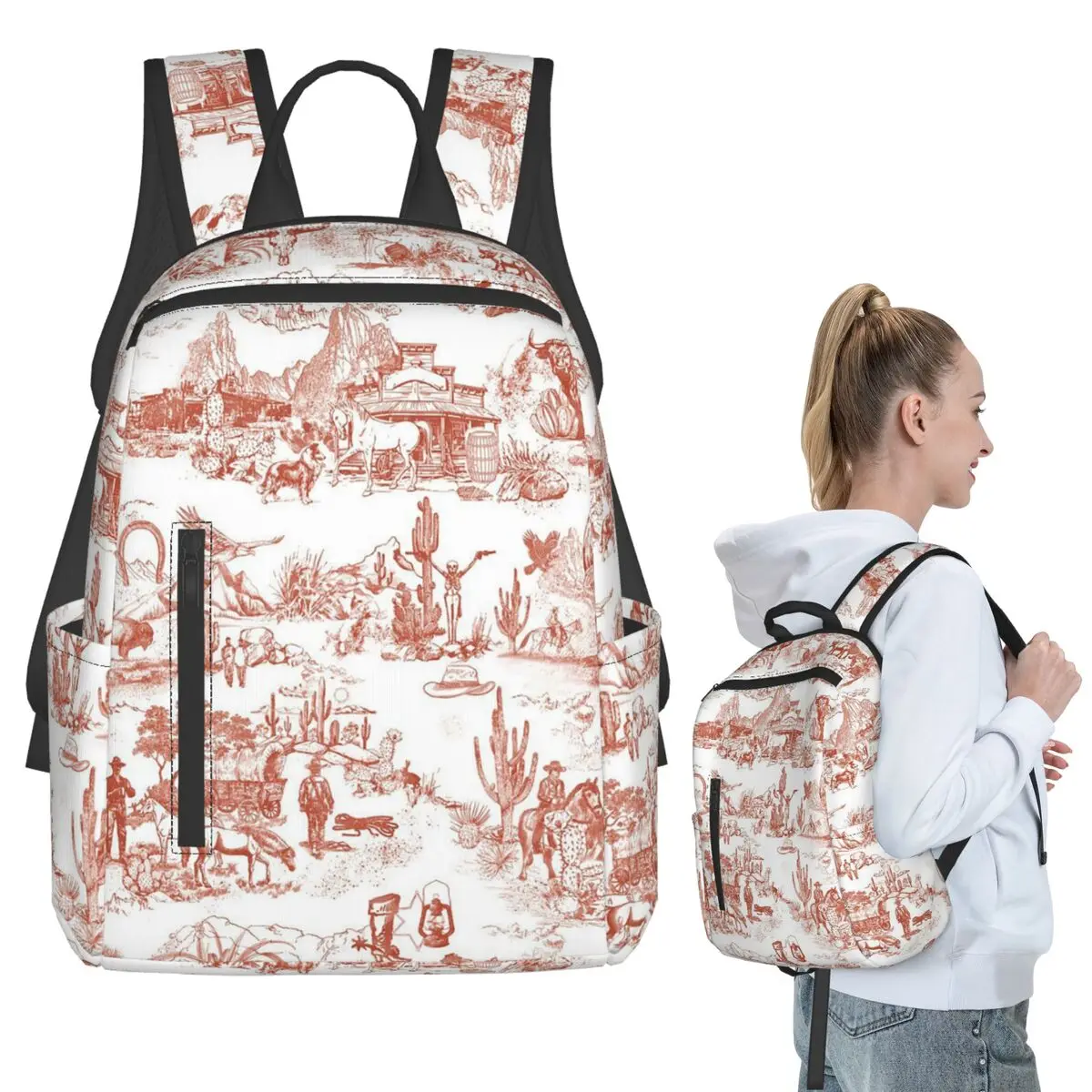 Vintage Western Cowboy Desert Sketch Backpack Student BookBag Kids School Bag Computer Shoulder Bags Men Women