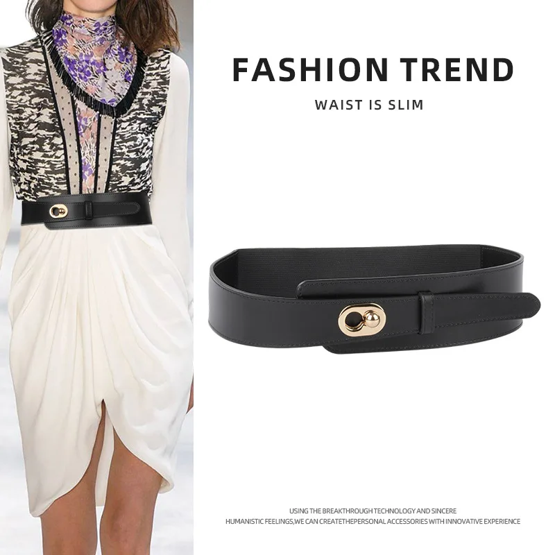 

Женский широкий эластичный модный пояс с золотой пряжкой, стильный костюм, эластичные ремни, женский пояс, эластичный эластичный корсет, пояс