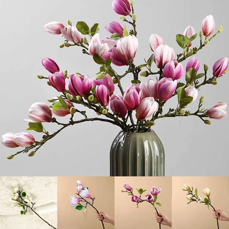 Artificial Flowers Simulation Magnolia Branch For Home Living Room Decoration Silk Flower Bouquet Table Wedding Party Decor