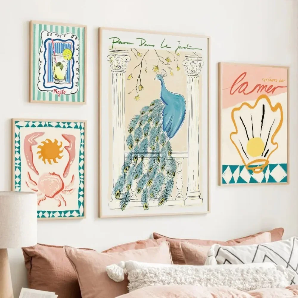 Basketball Peacock Coconut Tree Cocktail Juice Wall Art Canvas Painting Posters Wall For Living Room Decor
