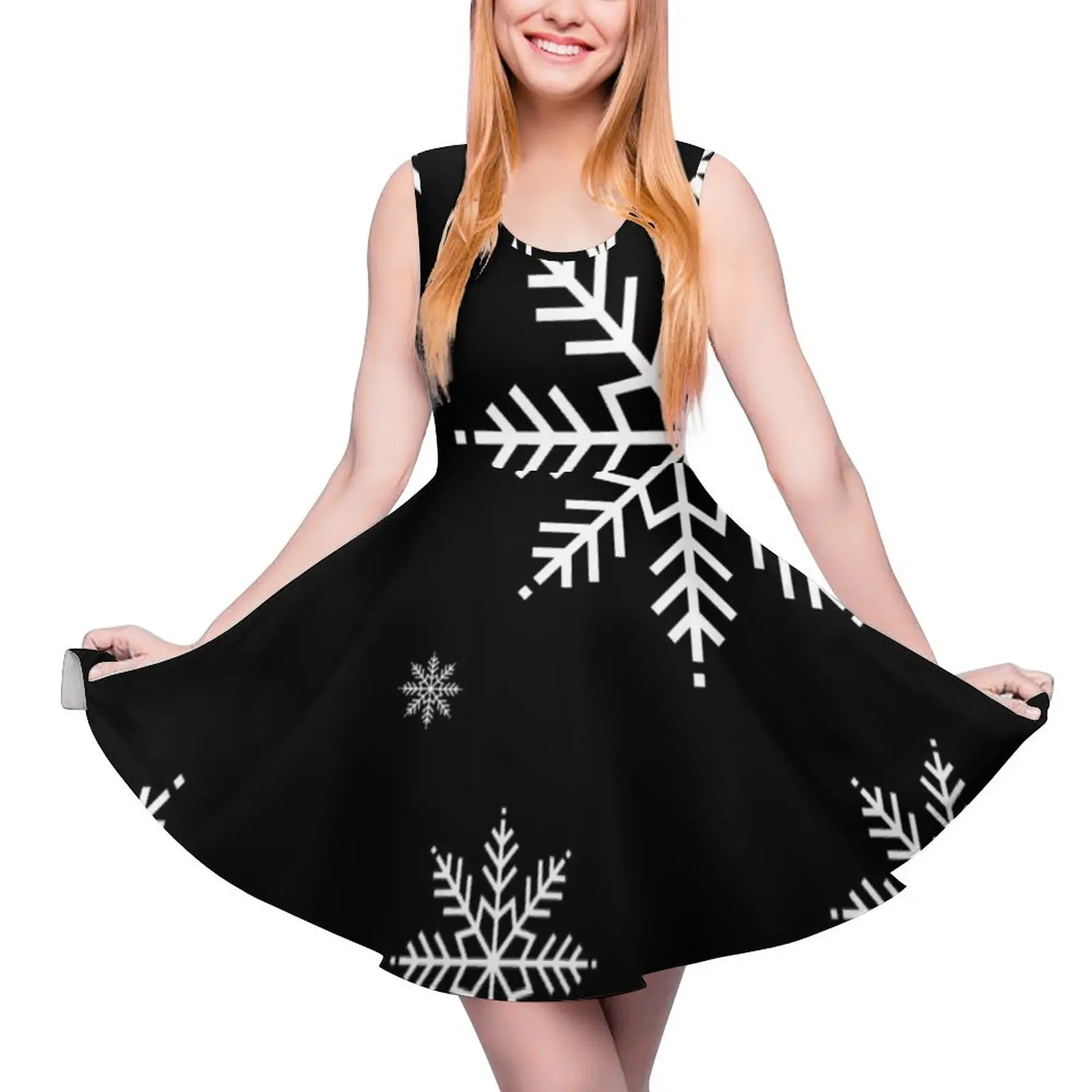 Snowflakes. Black Christmas Sleeveless Dress Female clothing festival outfit women Dress for girls sexy short dresses daring