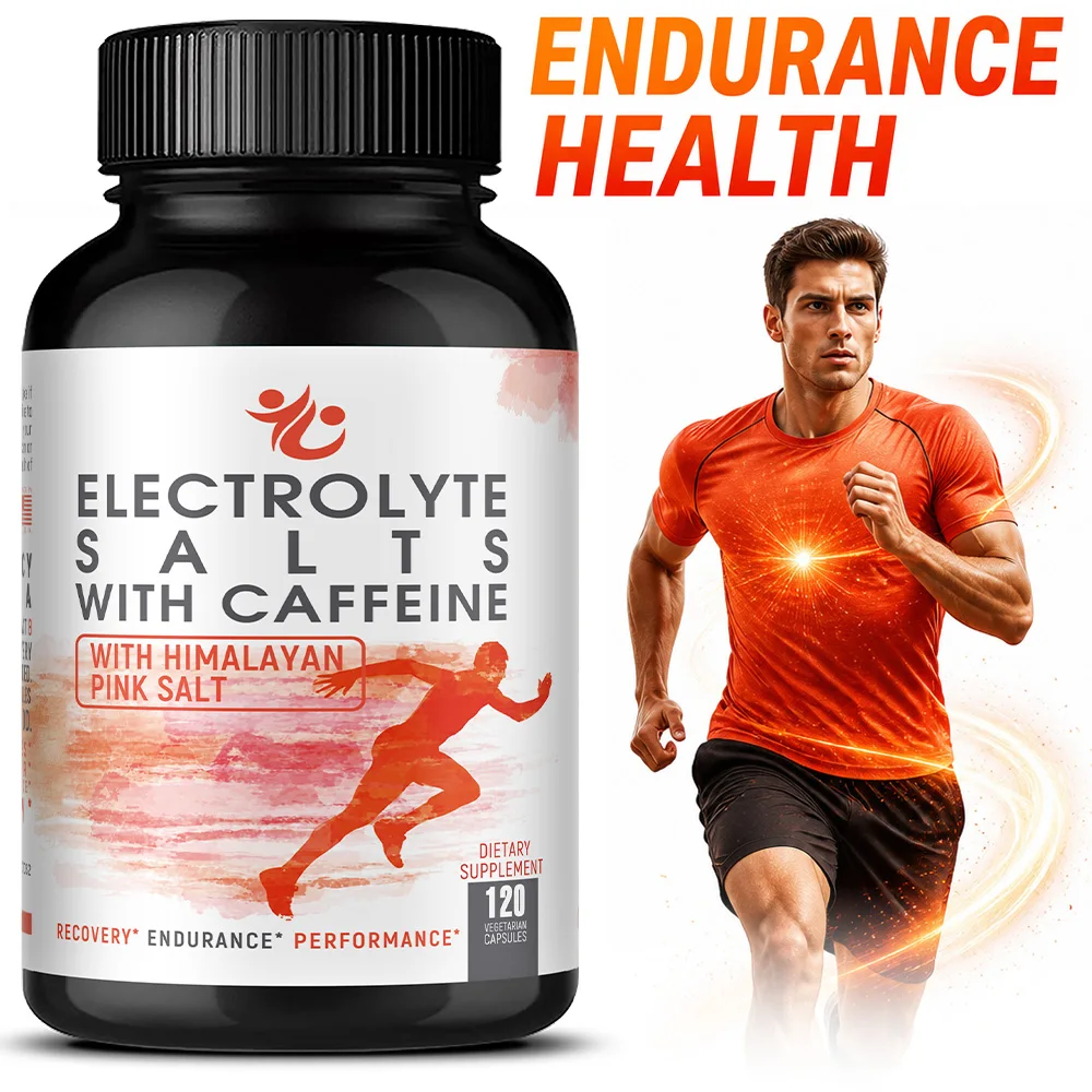 Electrolyte Salts Plus 40mg Caffeine, Hydration Nutrition Supplement, Energy, Recovery, Fluid Health Essentials, 120 Capsules
