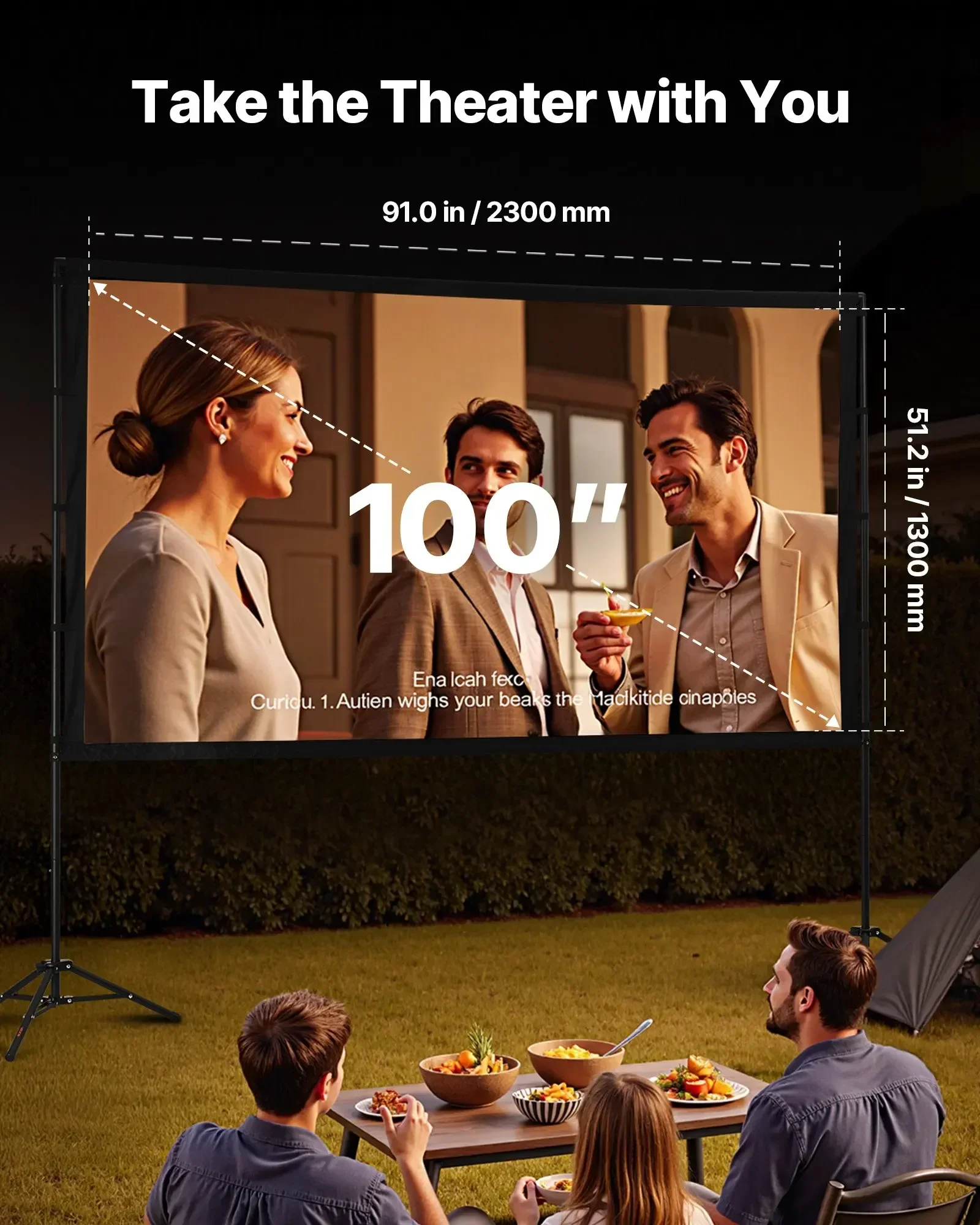 Tripod Projector Screen With 2 Stands 100 Inch 160° Wide Angle 4K HD 16:9 view 2