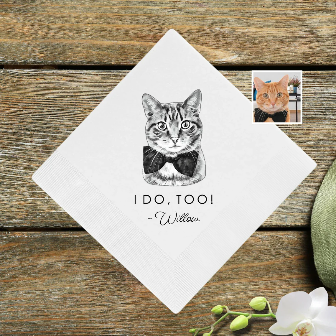 25PCS Personalized Wedding Napkins, Custom Bridal Napkins, Dog Napkins, Pet Napkin, Cocktail Napkins, Pet Sketch Napkins, Bridal