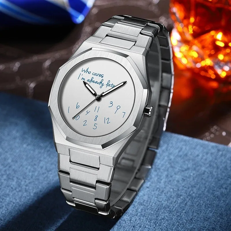 

UTHAI V0076 Fashionable and personalized men's watch, digital night light, simple and trendy octagonal steel strip, quartz watch