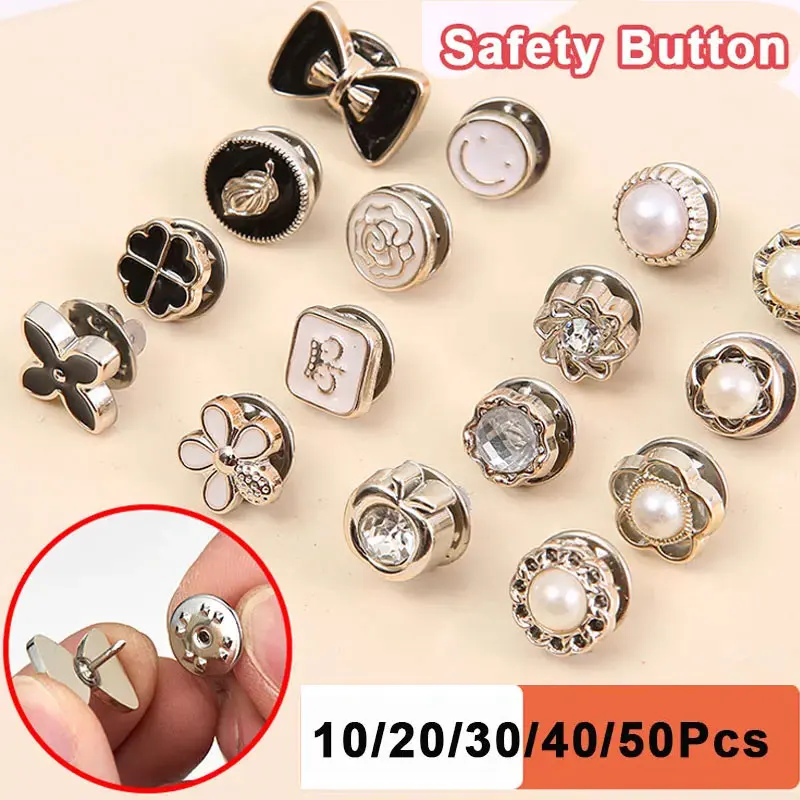 10-50PCS Pearl Brooch Buttons No Sew Instant Removable Cover Up Buttons Pins Rhinestone Pin for Women Replacement Safety Button