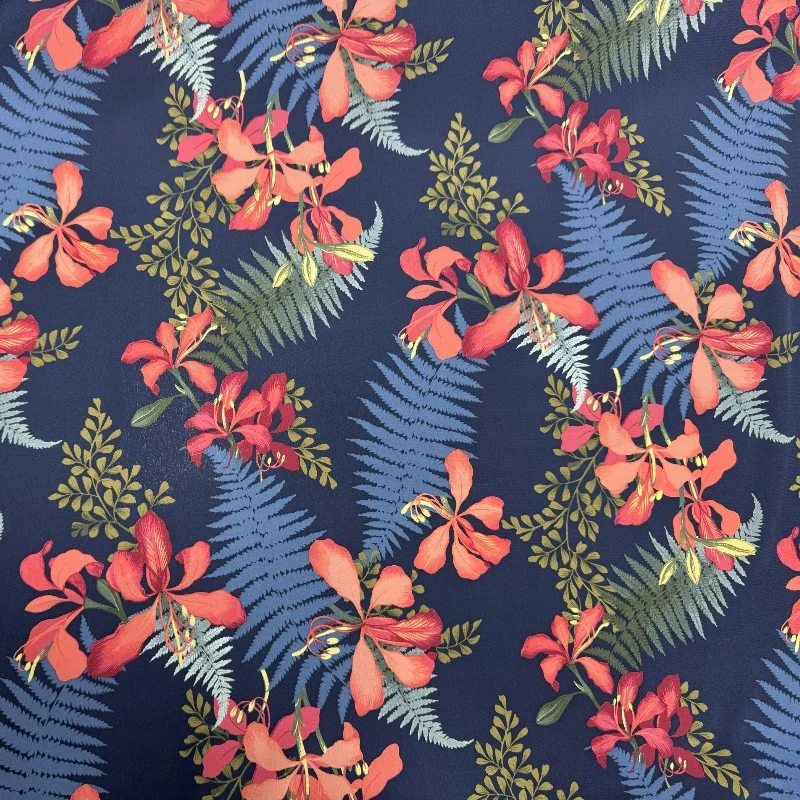 

1 метр, 100% шелк шелковицы, креп-шелковая ткань 16 мамме, синяя с большим розовым цветочным принтом, ширина 140 см, 55 дюймов, по дворам JX101