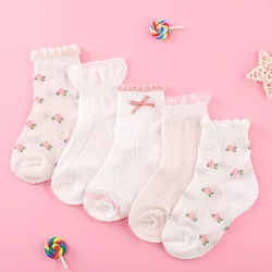 Girls Socks 5 Pairs/Lot Spring Summer Cotton Infant Children Socks Cute Flowers Pattern For Kids Baby