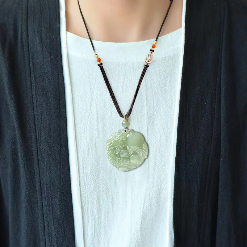 

Exquisite Hetian Jade Qinghai Material Round Double-Sided Pi Xiu Pendant