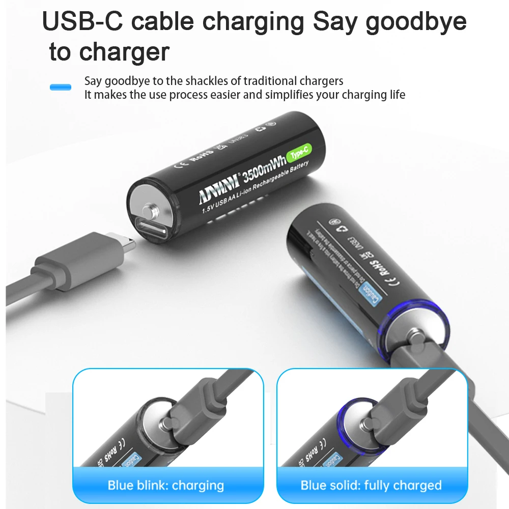 Batteria al litio USB AA Batteria ricaricabile agli ioni di litio AA 2A da 1,5 V 3500 MWH per lettore MP3 Termometro lettore mp3