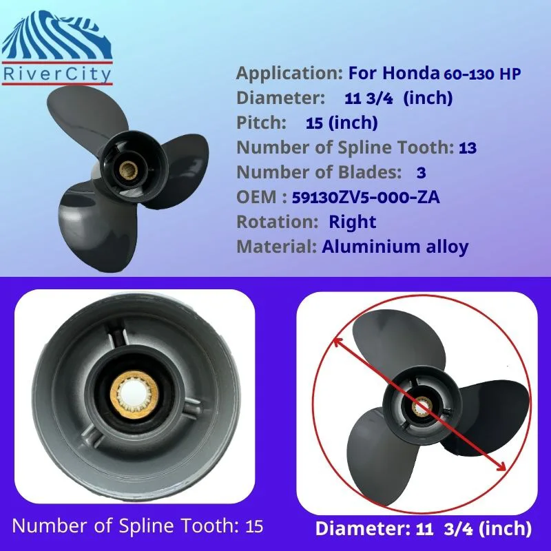 For Honda 13 3/4×15 Boat Motors Aluminum Alloy Screw Part for 60 HP 75 HP 90 HP 115 HP Outboard Propeller 3 Blade 15 Spline