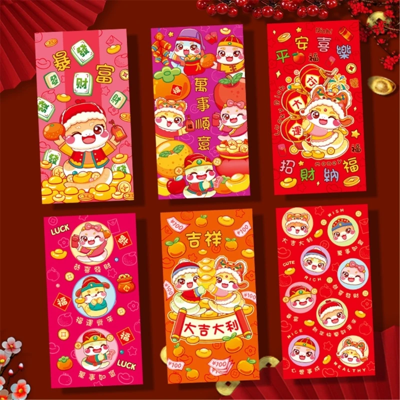 2024 New Set of 6 Traditional Lunar New Year Redness Packets for Snake Year Money Pouches