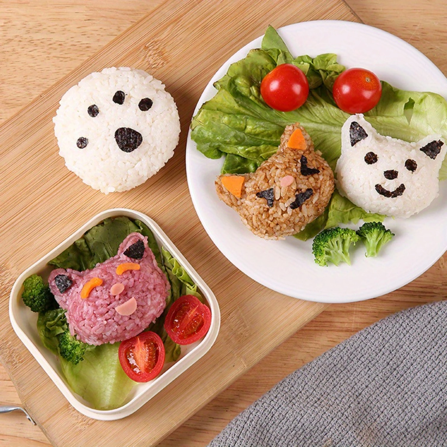 Set, Cartoon Animal Onigiri Molds, Japanese Rice Ball Mold, Sushi Maker Kit, For Lunch Box Decoration,  Kitchen Accessories