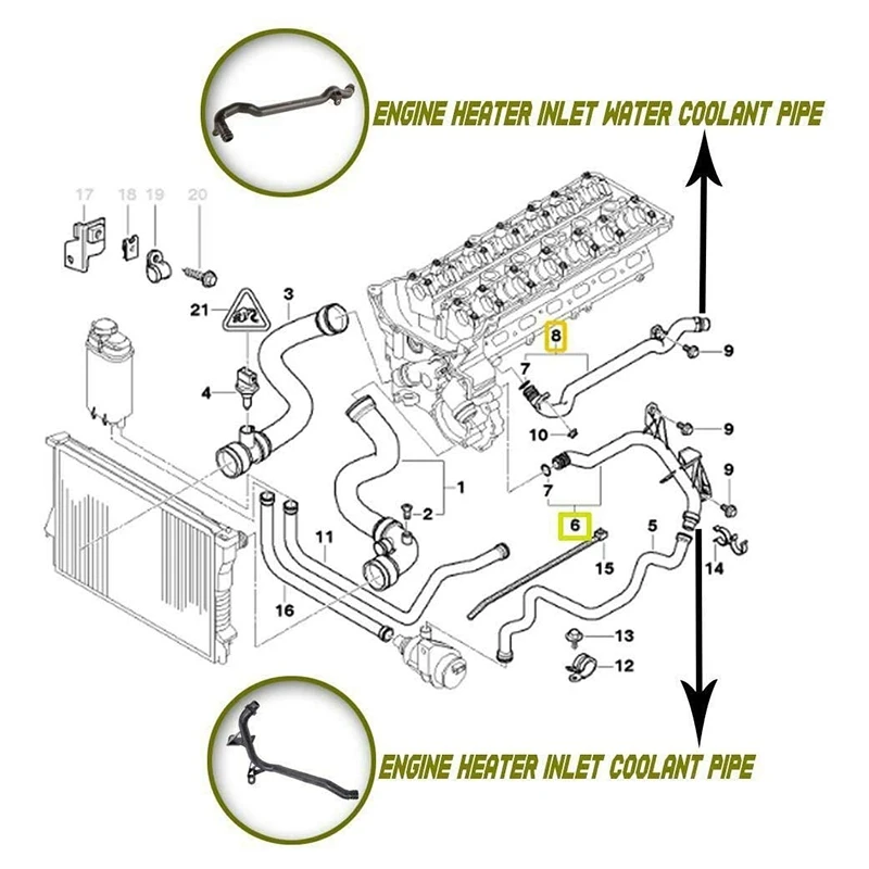 Tubo del liquido di raffreddamento dell'acqua dell'ingresso del riscaldatore del motore 2 PCS per-BMW E39 E46 11531705210 11537502525