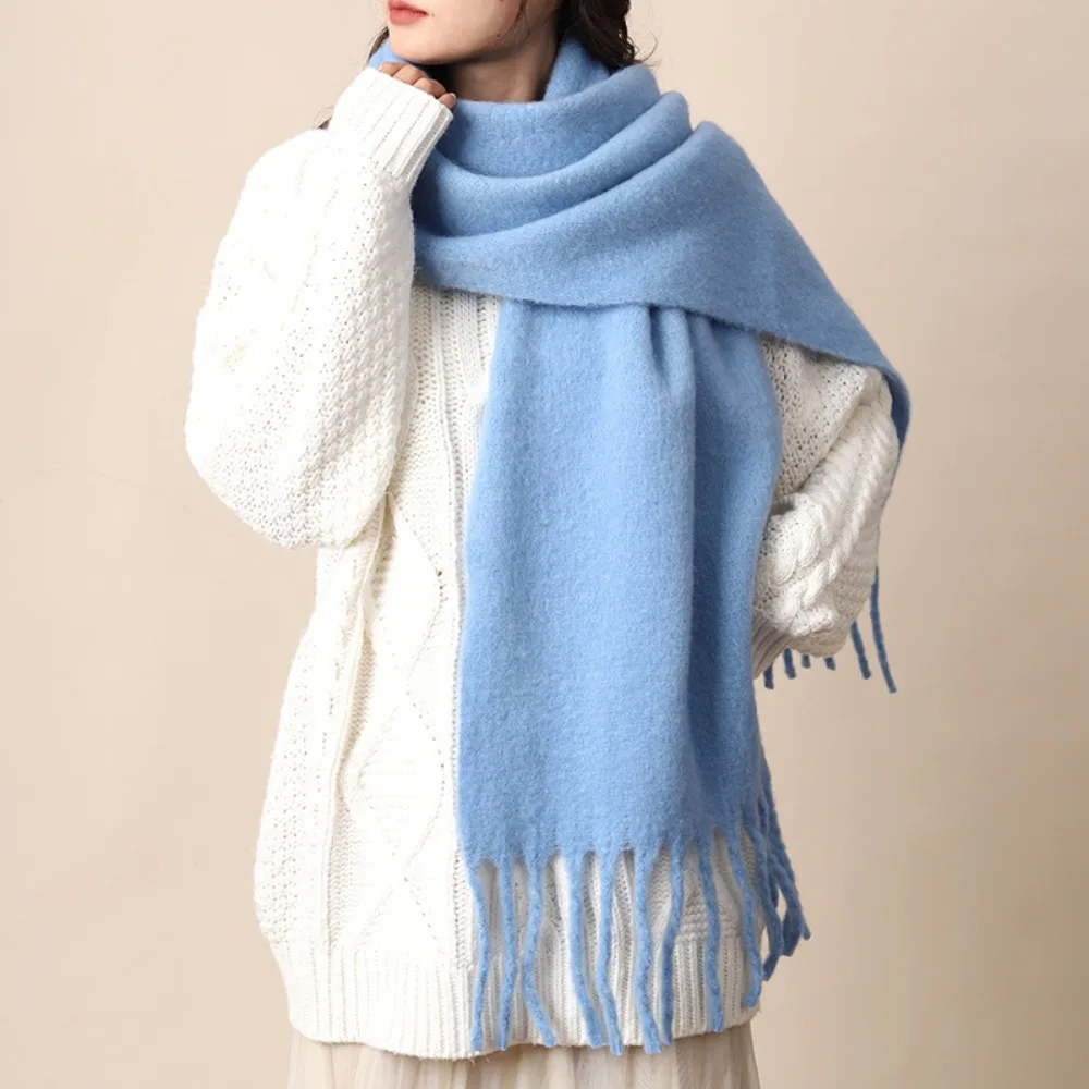 

Simple Mohair Winter Wool Scarf Plush Tassel Winter Cashmere Scarves Thicken Warm Long Shawl Girl