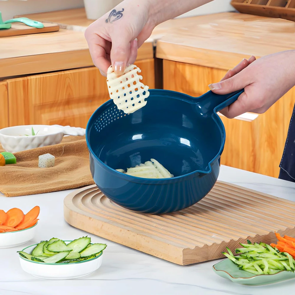9 in 1 Multipurpose Chopper, Fruits & Vegetable Cutters Grater Peeler Chipser, Unbreakable Food Grade Body Button Slicer Dicer